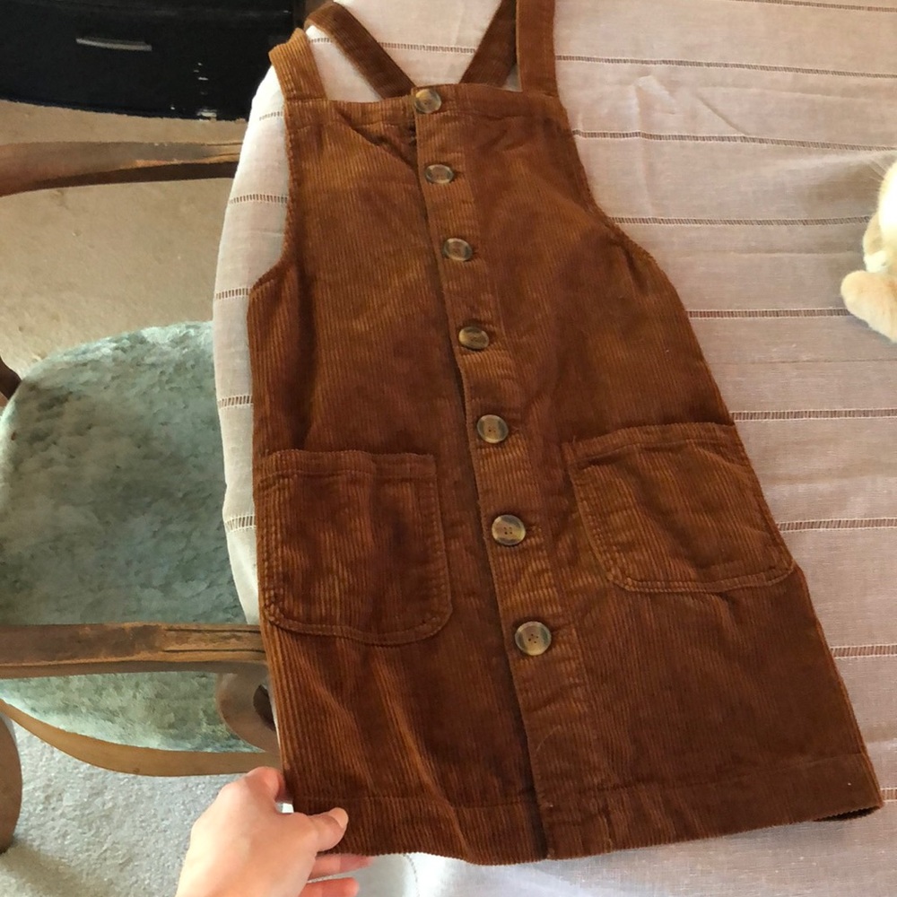 Brown corduroy racerback overall dress